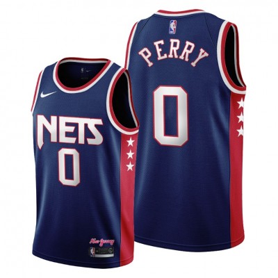 Brooklyn Brooklyn Nets #0 Reggie Perry Men's 2021-22 City Edition Throwback 90s Wordmark Navy NBA Jersey Men's